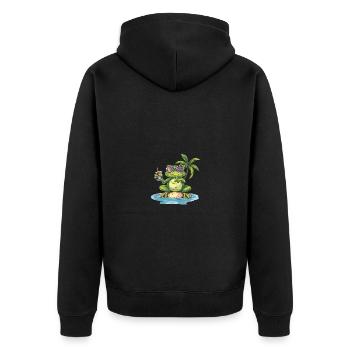 Frosch Sommer Urlaub - Unisex Premium Bio Zip Hoodie - Schwarz - Hinten - Nico (187cm)