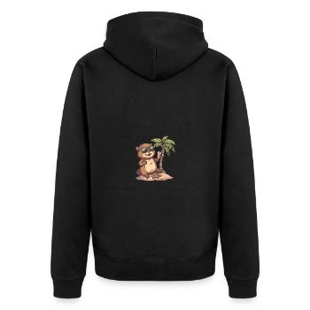 Biber Insel Sommer Palme - Unisex Premium Bio Zip Hoodie - Schwarz - Hinten - Nico (187cm)