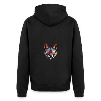 Wolf Kopf Cool - Unisex Premium Bio Zip Hoodie - Schwarz - Hinten - Nico (187cm)