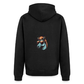 Pferd Kopf Cool - Unisex Premium Bio Zip Hoodie - Schwarz - Hinten - Nico (187cm)