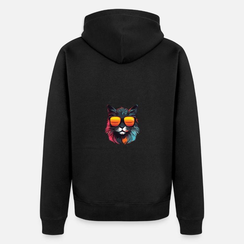 Katze Kopf Cool - Unisex Premium Bio Zip Hoodie - Schwarz