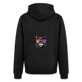 Katze Symbol Kopf Cool - Unisex Premium Bio Zip Hoodie - Schwarz - Hinten - Nico (187cm)