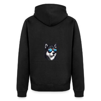 Husky Hund Cool Kopf Party - Unisex Premium Bio Zip Hoodie - Schwarz - Hinten - Nico (187cm)
