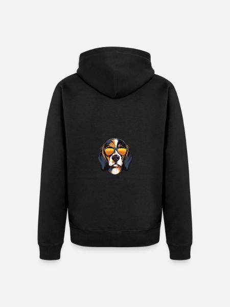 Beagle Dog Cool Head Party - Unisex Premium Organic Zip Hoodie - black