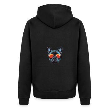 Französische Bulldogge Hund Kopf - Unisex Premium Bio Zip Hoodie - Schwarz - Hinten - Nico (187cm)