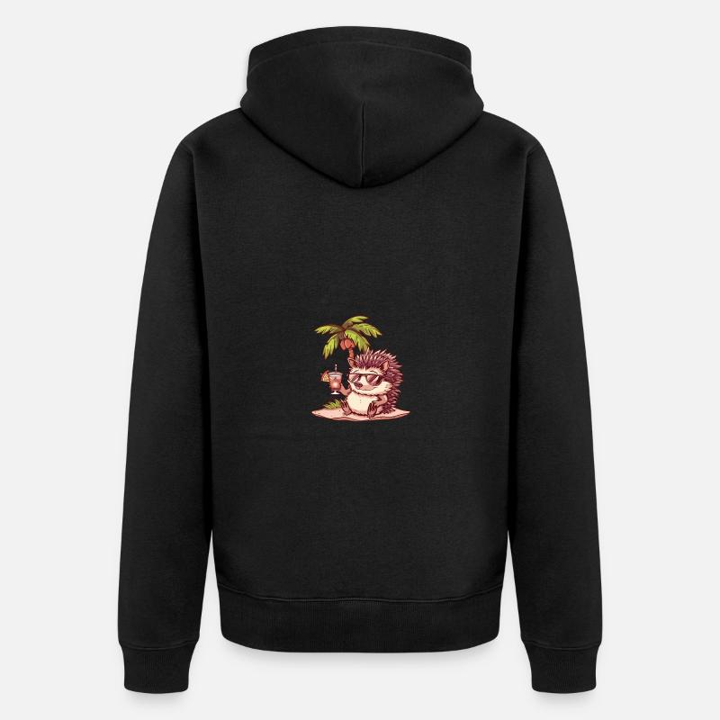 Hérisson Été Plage Bande Dessinée - Veste à capuche bio Premium Unisexe - noir