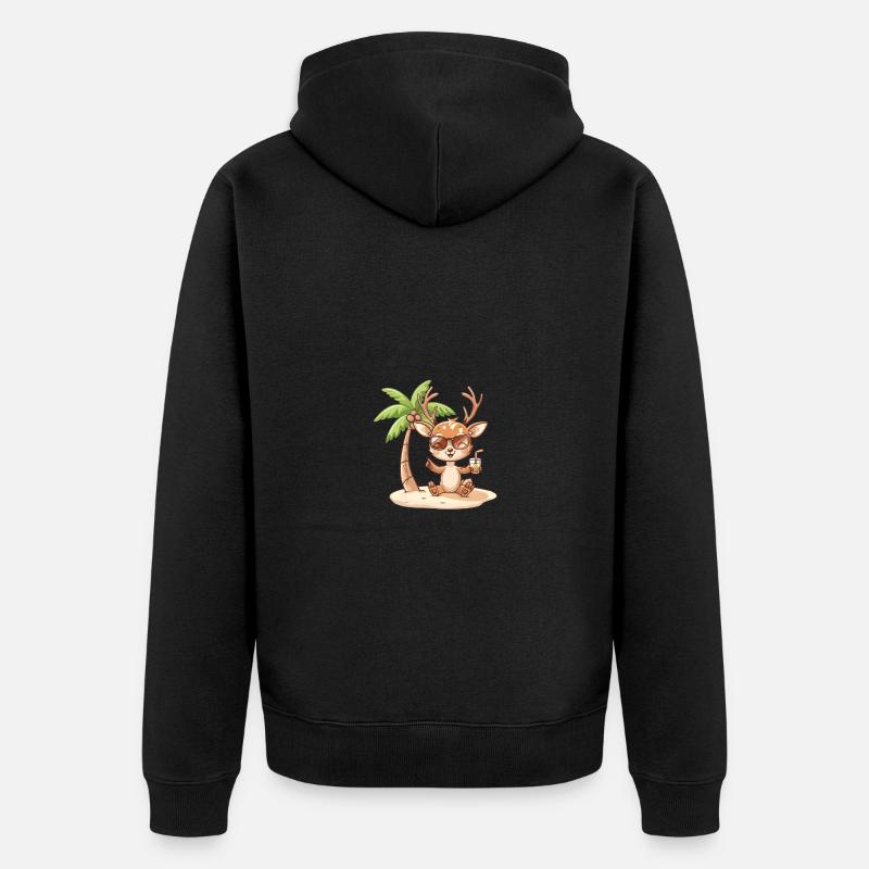 Hirsch Sommer Strand Comic - Unisex Premium Bio Zip Hoodie - Schwarz