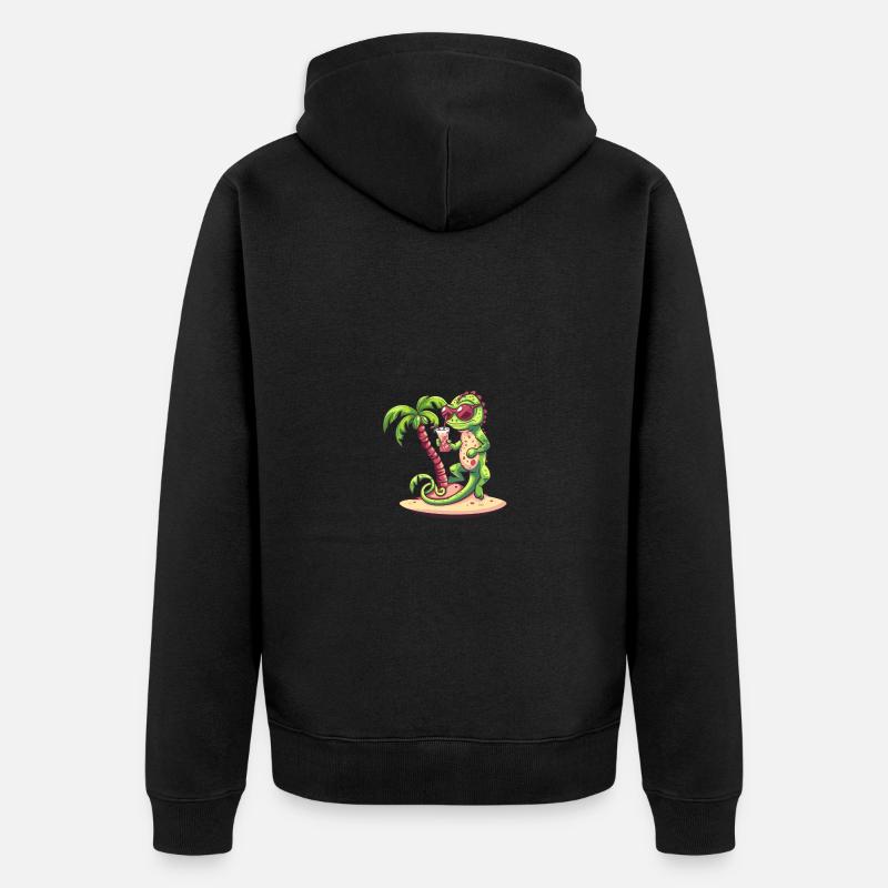 Chameleon Sommer Strand Comic - Unisex Premium Bio Zip Hoodie - Schwarz