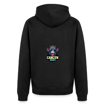 Cancun 2024 Affe - Unisex Premium Bio Zip Hoodie - Schwarz - Hinten - Nico (187cm)