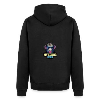Mykonos 2024 Affe - Unisex Premium Bio Zip Hoodie - Schwarz - Hinten - Nico (187cm)