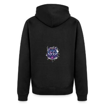 Wolf Comic Lustig Party - Unisex Premium Bio Zip Hoodie - Schwarz - Hinten - Nico (187cm)