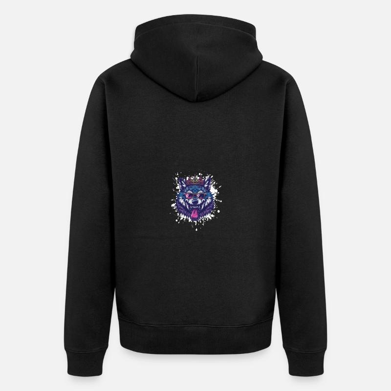Wolf Comic Lustig Party - Unisex Premium Bio Zip Hoodie - Schwarz