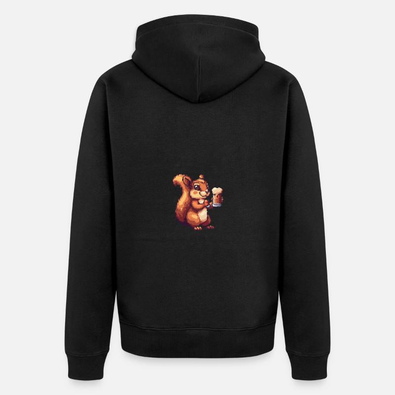 Eichhörnchen Bier Pixel - Unisex Premium Bio Zip Hoodie - Schwarz