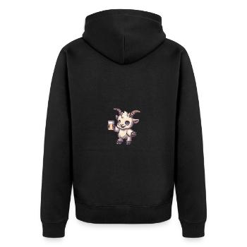 Bergziege Bier Pixel - Unisex Premium Bio Zip Hoodie - Schwarz - Hinten - Nico (187cm)
