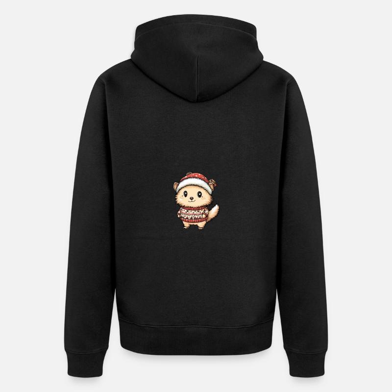 Hérisson Noël Bande dessinée - Veste à capuche bio Premium Unisexe - noir