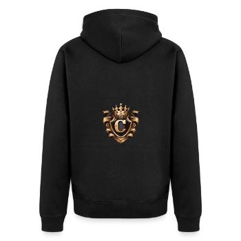 C Buchstabe Logo Krone - Unisex Premium Bio Zip Hoodie - Schwarz - Hinten - Nico (187cm)