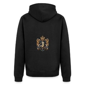 J Letter Logo Crown - Unisex Premium Organic Zip Hoodie - black - Back - Nico (187cm)