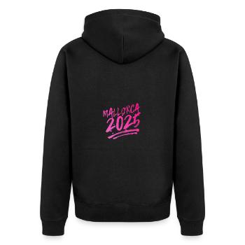 Mallorca 2025 - Unisex Premium Bio Zip Hoodie - Schwarz - Hinten - Nico (187cm)