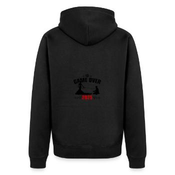 Game Over 2025 Hochzeit - Unisex Premium Bio Zip Hoodie - Schwarz - Hinten - Nico (187cm)