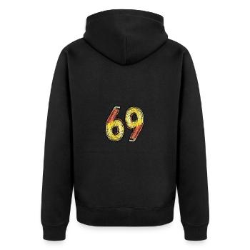 69 Zahl Symbol - Unisex Premium Bio Zip Hoodie - Schwarz - Hinten - Nico (187cm)