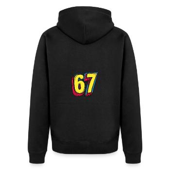67 Zahl Symbol - Unisex Premium Bio Zip Hoodie - Schwarz - Hinten - Nico (187cm)