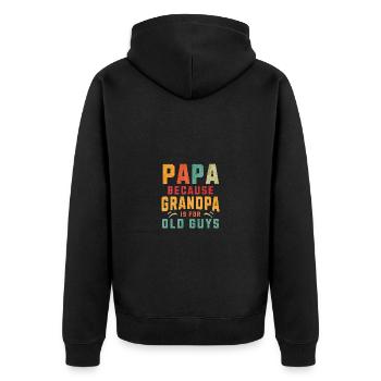 Papa, weil Opa für alte Kerle lustiger Spruch ist - Unisex Premium Bio Zip Hoodie - Schwarz - Hinten - Nico (187cm)