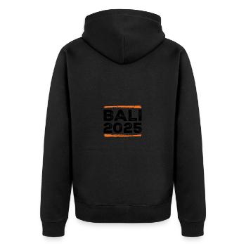 Bali 2025 Spruch - Unisex Premium Bio Zip Hoodie - Schwarz - Hinten - Nico (187cm)