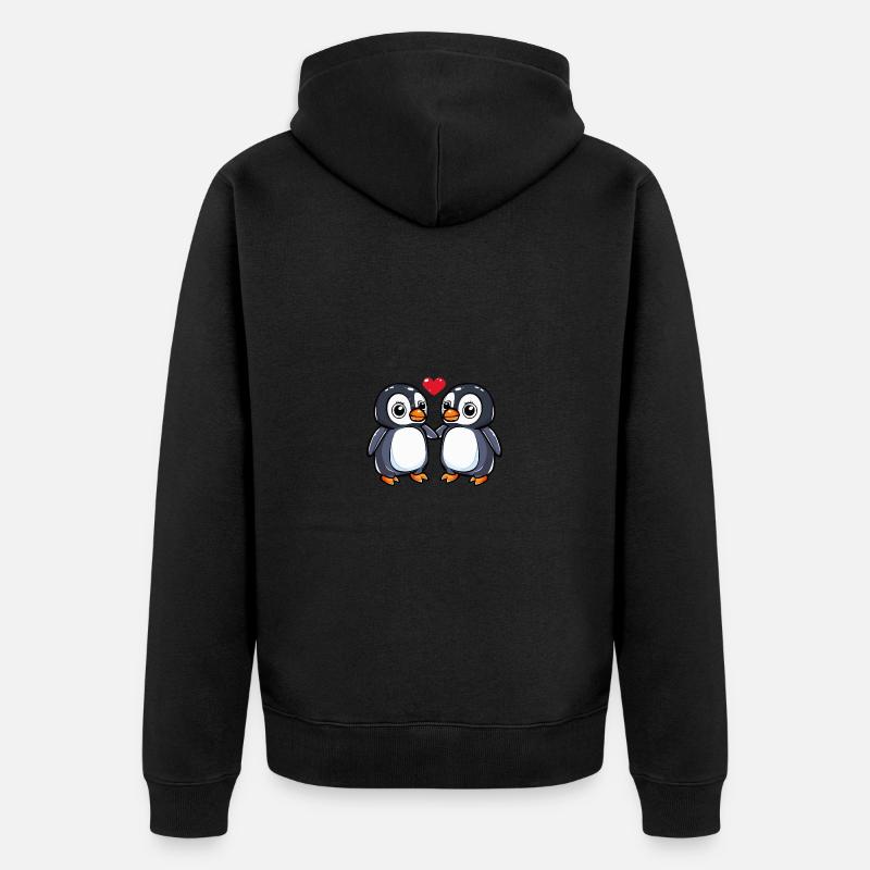 Pingouin Couple Saint-Valentin - Veste à capuche bio Premium Unisexe - noir