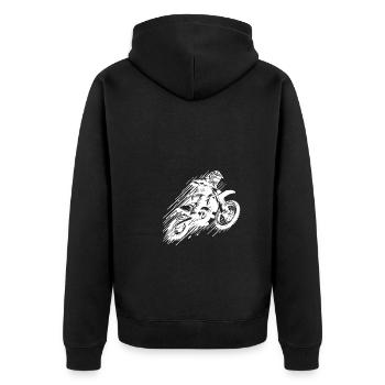 Motorsport springende Hobby Gelände Maschine - Unisex Premium Bio Zip Hoodie - Schwarz - Hinten - Nico (187cm)