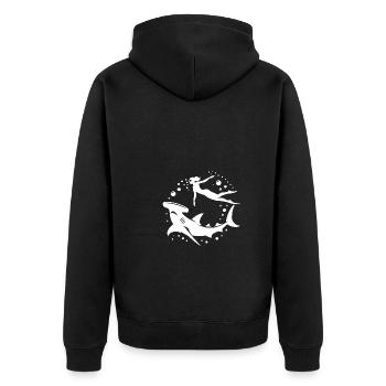 Hammerhai und Taucherin chillen Unterwasser - Unisex Premium Bio Zip Hoodie - Schwarz - Hinten - Nico (187cm)