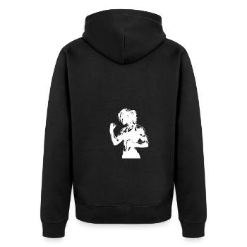 Boxer musclé dans le style de l’ombre forte expression - Veste à capuche bio Premium Unisexe - noir - Dos - Nico (187cm)