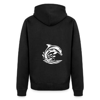 Springender Eleganter Tattoo Delfin - Unisex Premium Bio Zip Hoodie - Schwarz - Hinten - Nico (187cm)