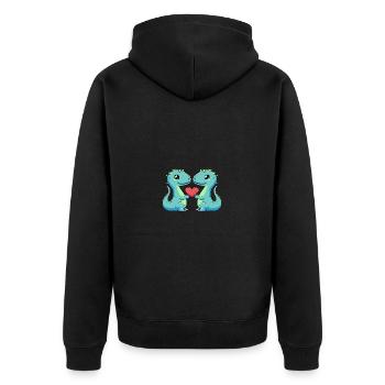 Dinosaurier brontosaurus Paar Herz Valentinstag - Unisex Premium Bio Zip Hoodie - Schwarz - Hinten - Nico (187cm)
