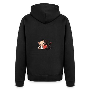 Katze Paar Valentinstag - Unisex Premium Bio Zip Hoodie - Schwarz - Hinten - Nico (187cm)