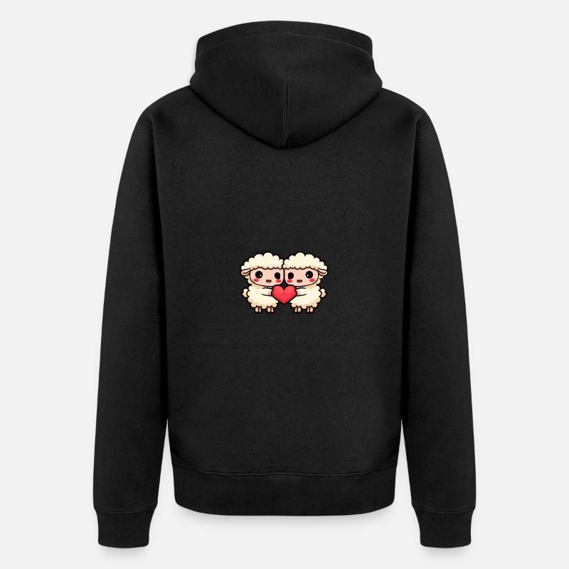 Couple de moutons Saint-Valentin - Veste à capuche bio Premium Unisexe - noir