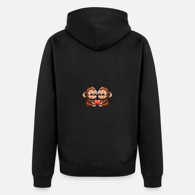 Singe Couple Coeur Saint Valentin - Veste à capuche bio Premium Unisexe - noir