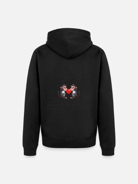 Monkey Heart Valentine's Day - Unisex Premium Organic Zip Hoodie - black