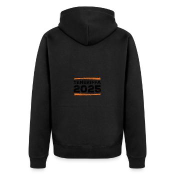 Teneriffa 2025 Spruch - Unisex Premium Bio Zip Hoodie - Schwarz - Hinten - Nico (187cm)
