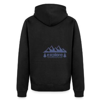 explore - Unisex Premium Bio Zip Hoodie - Schwarz - Hinten - Nico (187cm)