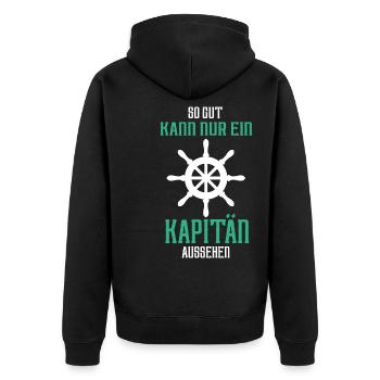 so gut kann nur ein kapitän aussehen - Unisex Premium Bio Zip Hoodie - Schwarz - Hinten - Nico (187cm)