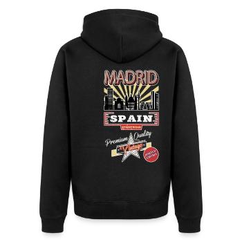 Madrid Espagne City Skyline Vintage Rétro - Veste à capuche bio Premium Unisexe - noir - Dos - Nico (187cm)