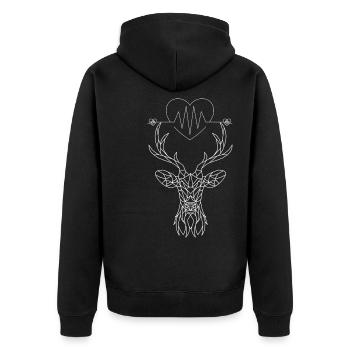 Heartbeat with heart and deer antlers Deer antlers - Unisex Premium Organic Zip Hoodie - black - Back - Nico (187cm)