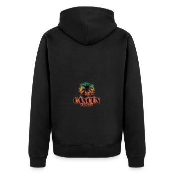 Cancun 2025 Palmen - Unisex Premium Bio Zip Hoodie - Schwarz - Hinten - Nico (187cm)