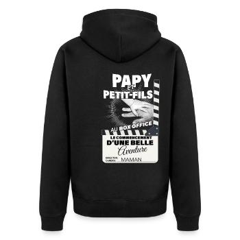Papy et Petit fils Au Box Office Cadeau Naissance - Veste à capuche bio Premium Unisexe - noir - Dos - Nico (187cm)