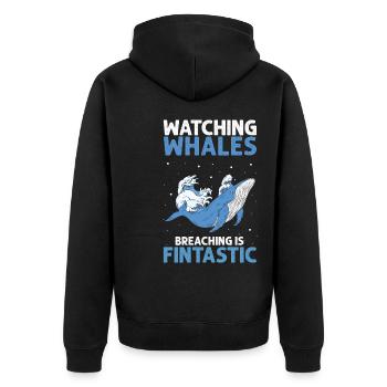 Wal-Design für Wale und Blauwale oder Belugawale - Unisex Premium Bio Zip Hoodie - Schwarz - Hinten - Nico (187cm)