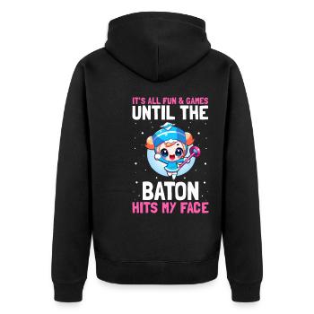 Stocktanz Design für Stabtänzerin - Unisex Premium Bio Zip Hoodie - Schwarz - Hinten - Nico (187cm)