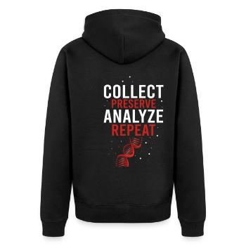 Tatortuntersuchung und Gerichtsmediziner - Unisex Premium Bio Zip Hoodie - Schwarz - Hinten - Nico (187cm)