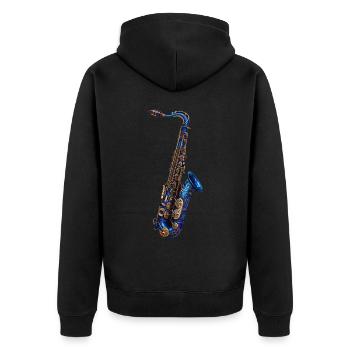 Saxophon - Unisex Premium Bio Zip Hoodie - Schwarz - Hinten - Nico (187cm)