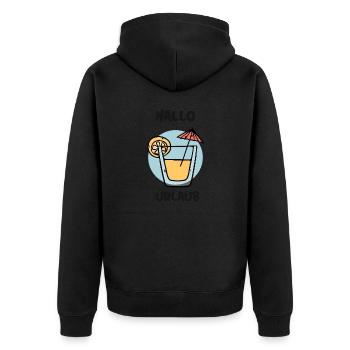 Hallo Urlaub - Unisex Premium Bio Zip Hoodie - Schwarz - Hinten - Nico (187cm)
