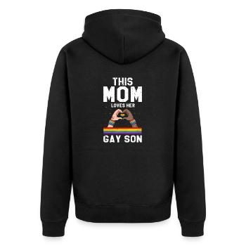 This MOM Loves Her Gay Son Retro Vintage Pride - Unisex Premium Organic Zip Hoodie - black - Back - Nico (187cm)